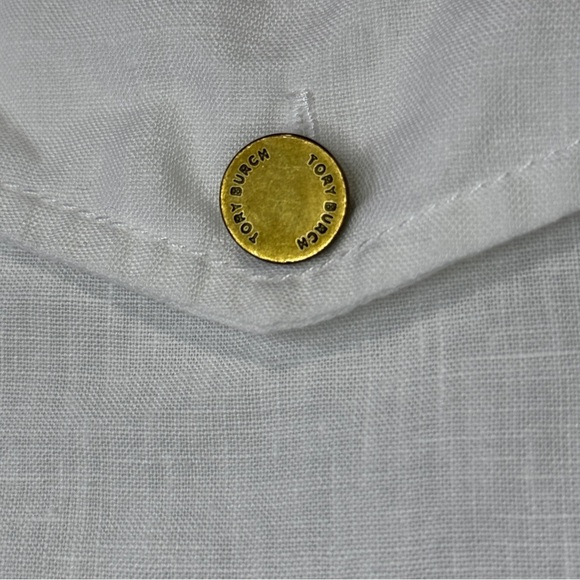 Tory Burch Tunic Top 100% Linen Long Sleeve Convertible Sleeves Size 6 Off White - Picture 3 of 8